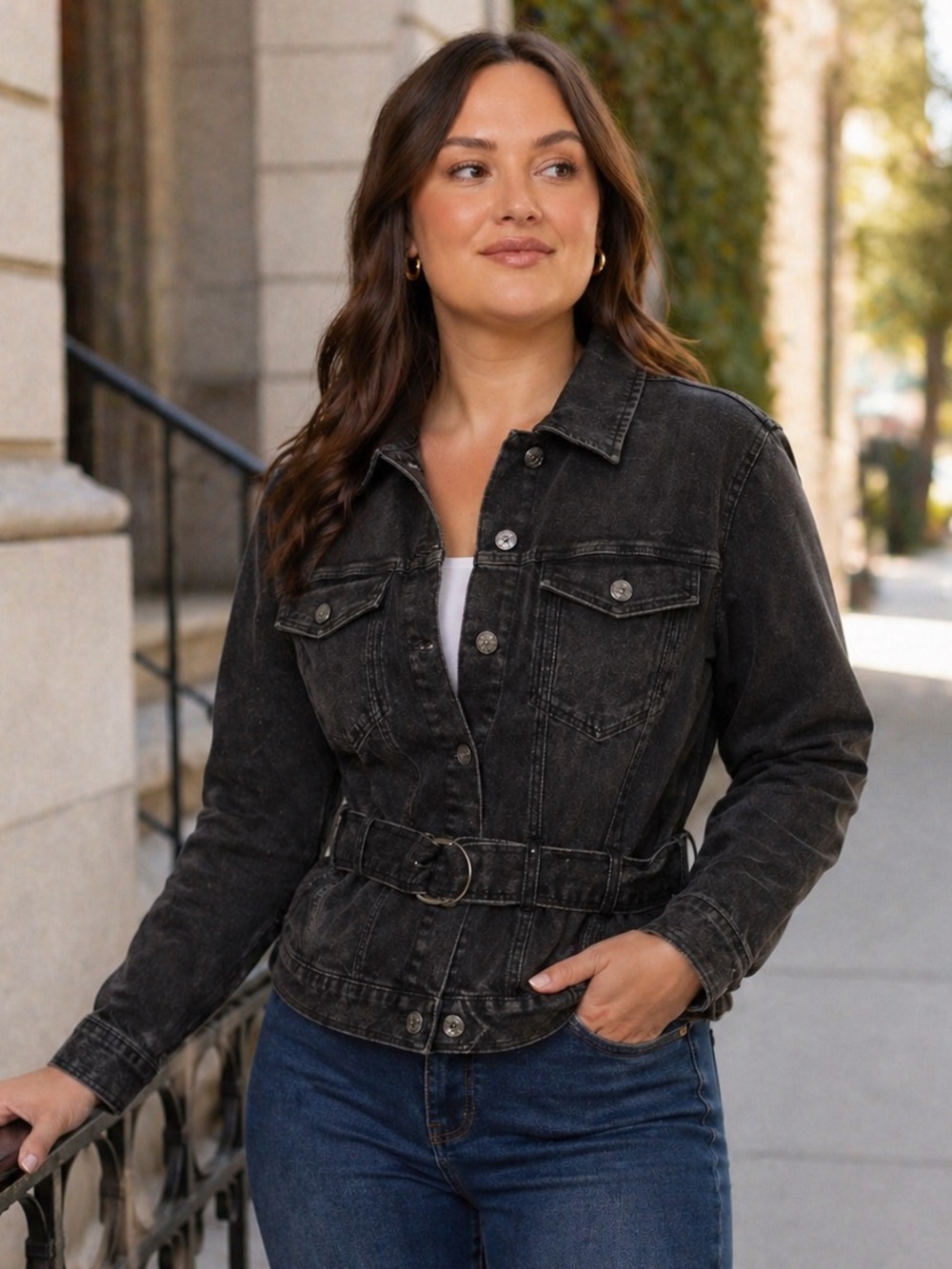 NWT Soncy Denim Jacket Women's Plus Size 22 24 Belted Trucker Black Wash NEW 3